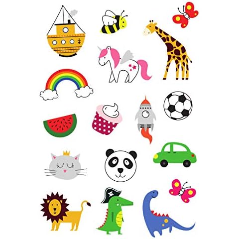Kids Temporary Tattoo Set, Fake Tattoos For Children Toddlers, Boys And Girls, Cute And Colorful Designs, Unicorn, Dinosaur, Butterfly, For Party, Birthday, Double Twin Sheet Fun 34 Tattoos, by Tatsy Cover