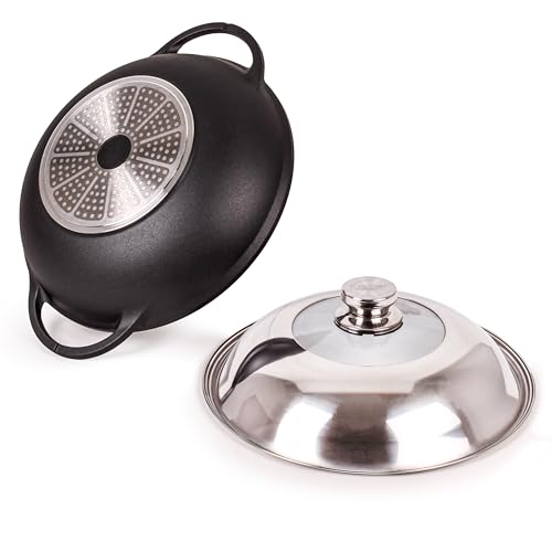 Wok Eurocast aluminio fundido 12.5" 5 qt con tapa miniatura 7