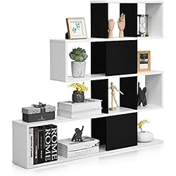 Estanteria Zig Zag Ikea COSTWAY Estantería Librería 5 Niveles, LibrerÍa Moderna de Estilo Escalera, Estantería Multifuncional para Salón, Dormitorio, Sala de Estudio 120 x 19,5 x 109 cm (Negro y Blanco)