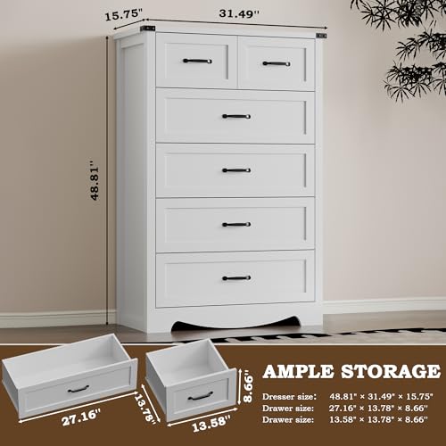 Image of BORNOON Tall 6-Drawer Dresser for Bedroom, Modern Wooden Chest of Drawers with Metal Handles, Anti-Tipping Design, Sturdy and Stable Storage Organizer for Living Room, Entryway, Home Office