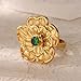 Bohemian Flower Stainless Steel Ring for Women Green Cubic Zirconia Statement Petals Floral Thick Finger Bands Camellia Flower Wrap Open Rings Fashion Jewelry