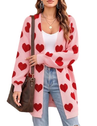 Image of Oversized Long Cardigan Sweaters for Women Cute Heart Fall Coats Outfits | Soft Knit Long Sleeve Cardigans, Winter Fall Clothes, Dressy Casual Office Work Teacher Outfits