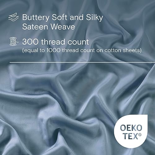 Sijo AiryWeight Tencel Sheet Set, 100% Lyocell Derived from Eucalyptus, Buttery Soft, Architectural Digest 2022 Best Cooling Sheets Winner - 4pc - 2 Pillowcases 1 Fitted 1 Top (Sky, Full)