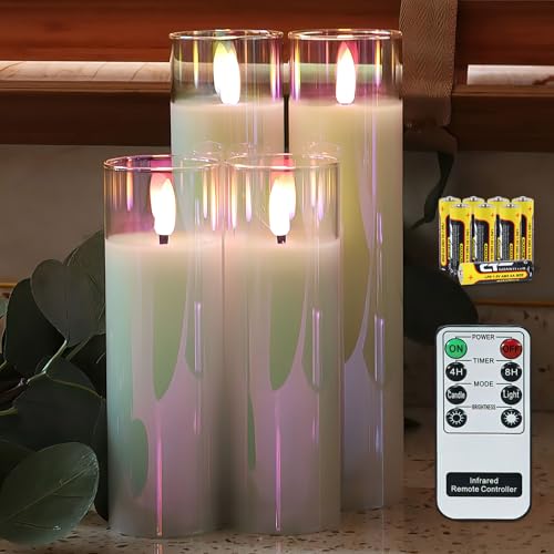 Rhytsing Weiß flammenlose Kerzen im Glas, 4 Glaswindlichter mit Batterien...