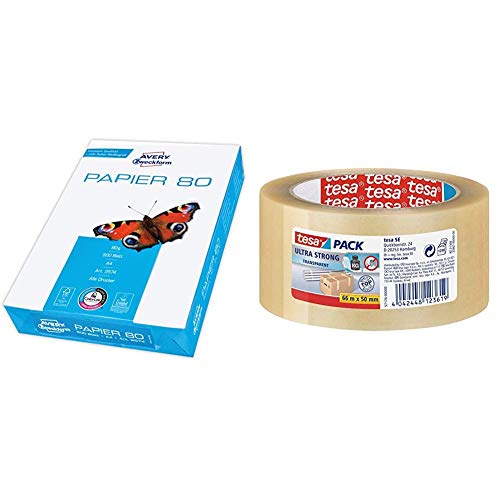 2574 Drucker-/Kopierpapier (500 Blatt, 80 g/m², DIN A4 Papier) 1 Pack & tesa 57176-00000-08 pack Ultra Strong - PVC-Klebebänder für