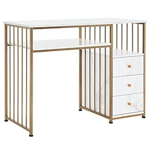 BarberPub Manicure Table Marbling Texture Nail Desk with Storage Drawers Home Salon Spa Equipment 2407