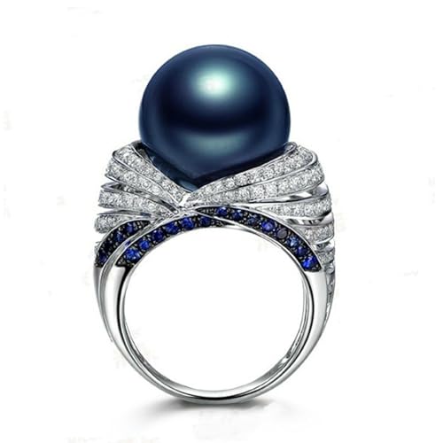 VCODWCSJO Anillo de circón de Perla Azul de Moda Retro Atmosphere Joyería de Mano para mujer-azul-10