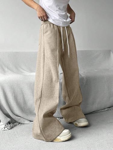 COZYEASE Calça de moletom masculina atlética com cordão na cintura e perna larga com bolsos, Caqui,