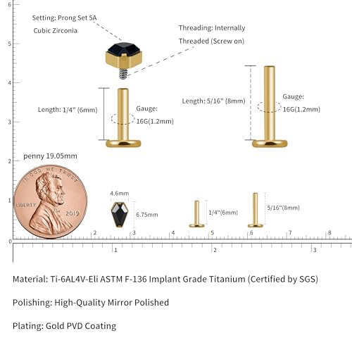 FINE4U Gold Halloween Coffin Jewelry for Women Gold 16 6mm 8mm - Flat Back Earrings Stu for Conch, Helix, Flat, Lobe2