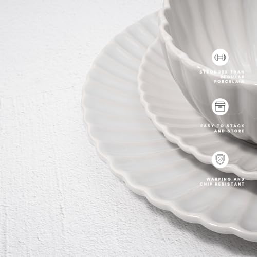 Image of 16 Piece Dinnerware Set Aruba (White Sand Dollar) Plates, Bowls, and Mugs Set for 4