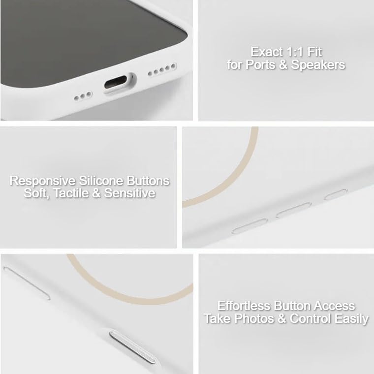Image of LuxuryKase Silicone Magnetic Case for iPhone 15 Pro | Soft Microfiber Lining | MagSafe Support | Shockproof Protective Cover | Precise Cutouts | Slim Fit Design - White
