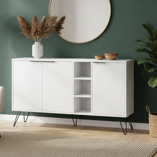 Dmora - Credenza Perseus, Buffet da soggiorno, Madia da salotto, Dispensa da cucina, 142x36h83 cm, Bianco