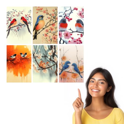 Image of SiddArtify Bird Wall Art Poster Print Set - Watercolor Bird and Blossom Prints for Living Room Bedroom Decor - 12x18 inch Board Pack of 6