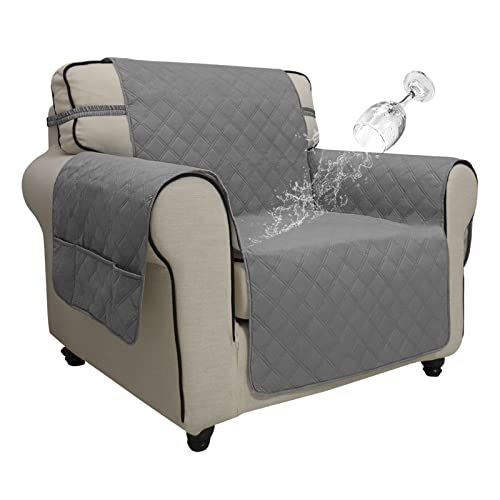 Image of Easy-Going Sofa Slipcover Chair Cover Waterproof Couch Cover Washable Sofa Cover Non-Slip Fabric Furniture Protector with Pocket for Pets Covers Pets Kids Children Dog Cat (Chair, Grey,Small)