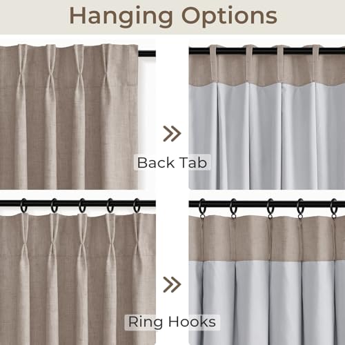 Pinch Pleated Blackout Curtains 96 Inches Long, Linen Blend, 100% Blackout Drapes with 20 Hooks, Ideal for Bedroom and Living Room, 40" W x 96" L (Pack of 2), Rosy Brown