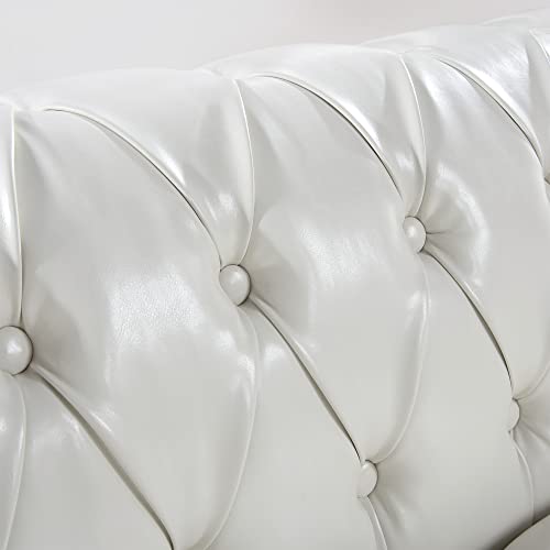 Image of LEVNARY Chesterfield Sofa, Classic Tufted Upholstered Leather Couch, Modern 3 Seater Couch Furniture with Tufted Back for Living Room Office (Cream White)