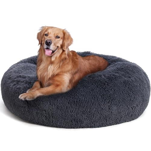 HMTOPE Orthopädisches Hundebett rund Hundekissen Hundesofa Katzenbett Donut Kuscheliges Hundekorb Waschbar, 100 cm Ø, Dunkelgrau