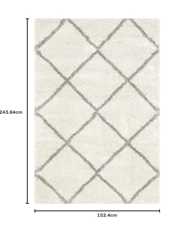 Image of Modern Premium Shaggy Fur Rectangular Rugs And Carpets For Living Room, Bedroom, Office, Area Rug (5X8 Feet, Ivory & Grey)