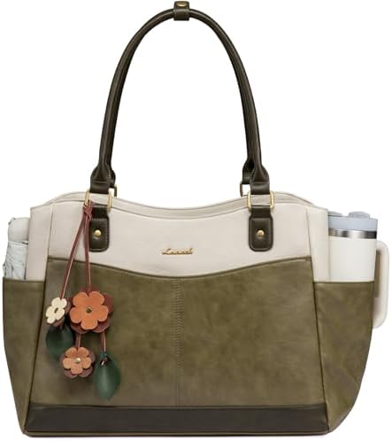 LOVEVOOK Laptoptasche Damen, Arbeitstasche Shopper Tasche Handtasche Groß | 15,6/17,3 Zoll Elegant Lehrertasche Tote Bag PU Leder Schultasche, Laptop Taschen mit Blumen Anhänger fü
