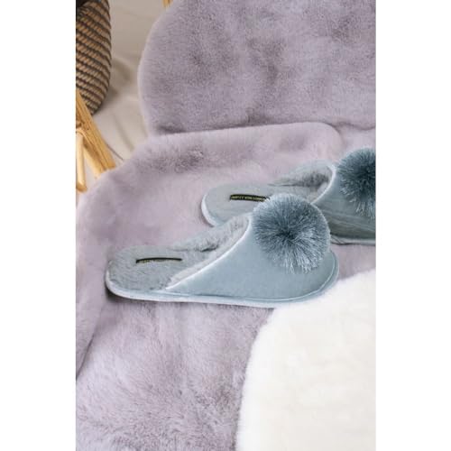 London Women's Faux Fur Mule Slippers Pom Pompon - Coco Duck Egg3