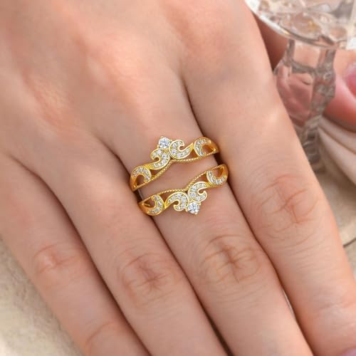 SHELOVES Vintage Ring Enhancer for Engagement Rings Adjustable Ring Guard 18K Yellow Gold Sterling Silver 5-102
