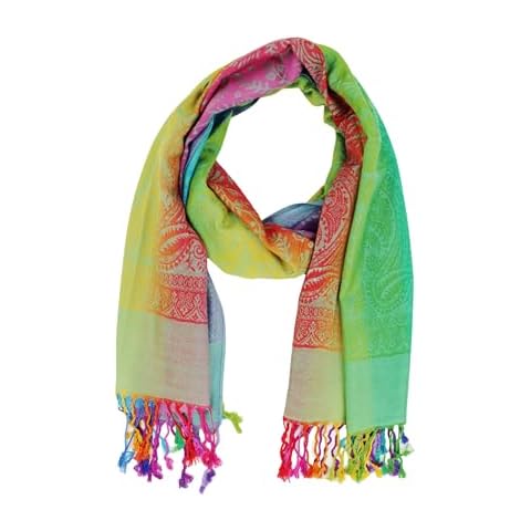 PASKMLNA Women's Oblong Scarf Wraps Shawl Stole Soft Pashmina Scarves (Multi green paisley 064) Cover