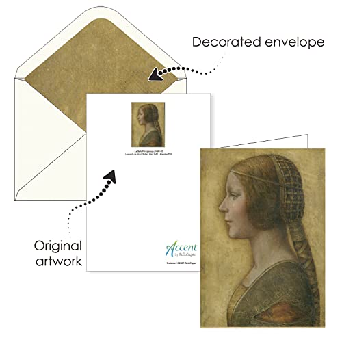 Image of RainCaper Fine Art Keepsake 5x7 Blank Stationery da Vinci Greeting Note Cards With Decorative Envelopes, Gift Boxed Set of 16 | 300 GSM Cardstock (Women of da Vinci)