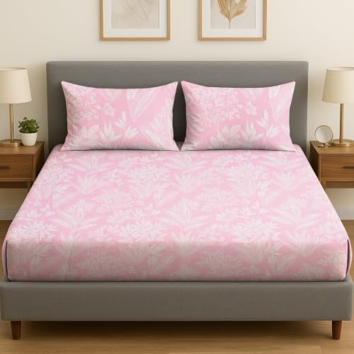Image of Amazon Brand - Umi Premium Cotton King Bedsheet 90X100 Inches | Beautiful Elegant Design | 160 TC Breathable Fabric | 2 Pillow Covers Included