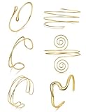 SOMEITIA 6Pcs Arm Cuff Gold Upper Arm Cuff Bracelet for Women Adjustable Open Cuff Bangle Minimalist Coil Swirl Armlet Armband Jewelry Set StyleA Gold