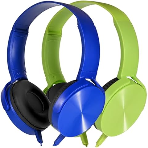Wensdo Kids Headphones 2 Pack for School Classroom Students, Durable Comfy Swivel Wired Headset for Online Learning, Noise Stereo Sound 3.5mm Jack for Chromebook, Computer, Laptop(Dark Blue+Green) Cover