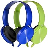 Wensdo Kids Headphones 2 Pack for School Classroom Students, Durable Comfy Swivel Wired Headset for Online Learning, Noise Stereo Sound 3.5mm Jack for Chromebook, Computer, Laptop(Dark Blue+Green)