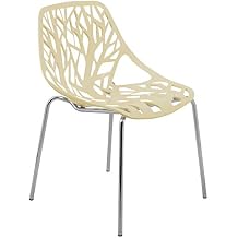 LeisureMod Asbury Modern Dining Chair Cream Color, Polypropylene Seat with Chrome Legs, Comfortable Solid Back Kitchen and Dining Room Chairs, Affordable Contemporary Seating