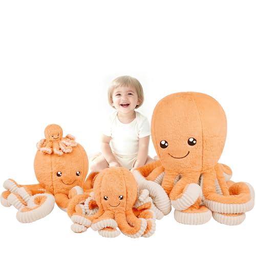 Image of DENTRUN Octopus Plush Toy, Cute Stuffed Animal in 5 Colors 4 Sizes for Gift | 7 /16 /24 /32 inch sizes, 5 vibrant colors, soft plush sea animal, giant gift for all ages, birthday /Xmas /Halloween