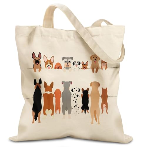 ZYNTAVA Cute Dog Canvas Tote Bag, Aesthetic Reusable Shopping Bag, Stylish Foldable Canvas Tote Bags for Women Girls, Dog Lover Gifts for School, Work, Daily, Travel