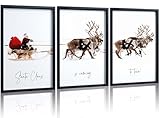 HKBS Framed Christmas Wall Art Decor, Set of 3 Christmas Wall Canvas Prints Pictures Farmhouse Santa Claus Is Coming To Town for Holiday Home Decorations Indoor (Black, 12'x16', Framed)