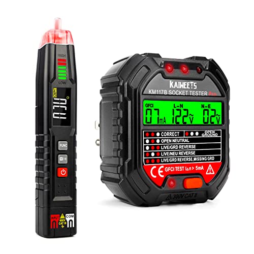 KAIWEETS Multifunction Non Contact Voltage Tester(ST100) and Outlet Tester(KM117B), Home Electricity Problem Checker