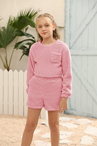 Image of Mafulus Girls Pants Sets Two Pieces Kids Comfy Lightweight Long Sleeve Fleece Sets with Pockets