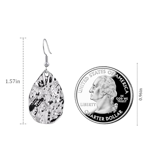 Silver Teardrop Hammered Drop Dangle Earrings for Women Medium Hammered Silver Earrings for Sensitive Ears3