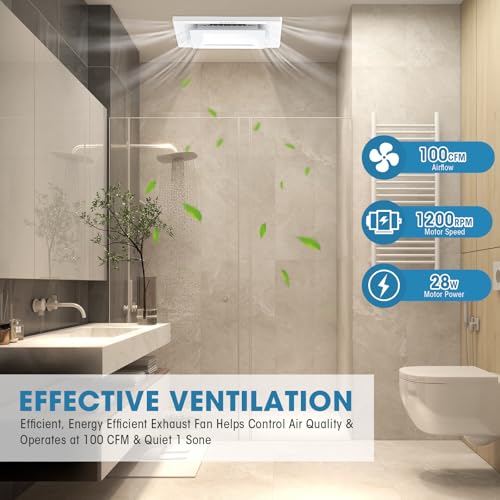 Image of Bathroom Exhaust Fan with Light, 1.0 Sones Ultra Quiet