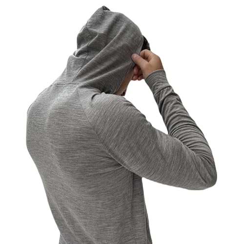 100% Merino Wool Shirt for Men with Hood – Lightweight & UV-Protective – 100% Merino Wool Base Layer Mens – Grey2