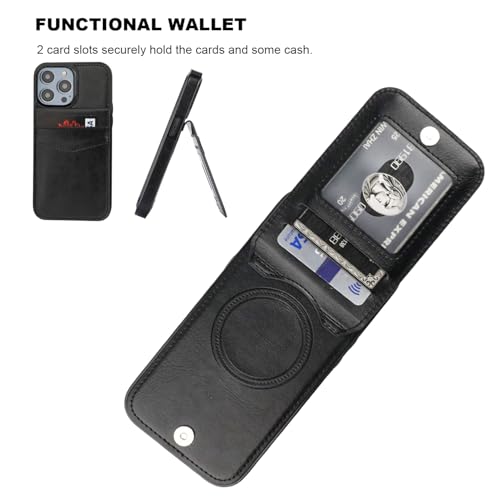 Image of KIHUWEY for iPhone 13 Pro Case Wallet Compatible with MagSafe Wireless Charging, Credit Card Holder, RFID Flip Leather Magnetic Clasp Kickstand Heavy Duty Protective Cover 6.1 Inch (Black)