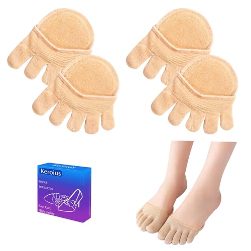Image of Women Toe Topper Socks,Five-Toes No Show Liner Socks Ball of Foot Cushions Half Non Slip Invisible Forefoot Sock