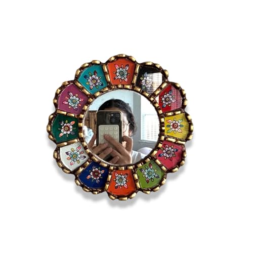 Round Multicolor Mirror, 8", Handmade, Rainbow Peruvian, Wall mirror, Home