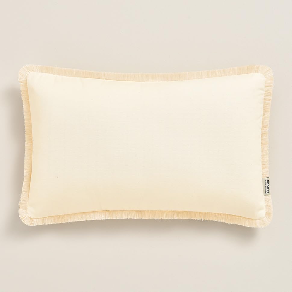 ROOM99 Boca Chica 30 x 50 cm Decorative Cushion Cover Throw Cushion Cover Aesthetic Modern Bedroom Living Room Boho Cotton Cream 1 Piece
