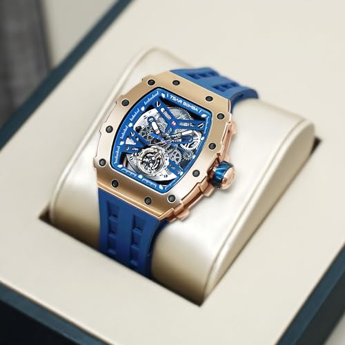 Image of TSAR BOMBA Mens Luxury Watch Automatic Watches for Men 50M Waterproof Japanese Mechanical Movement Tonneau Stainless Steel Case Sapphire Glass Big Face Cool Unique Fashion Gift Men