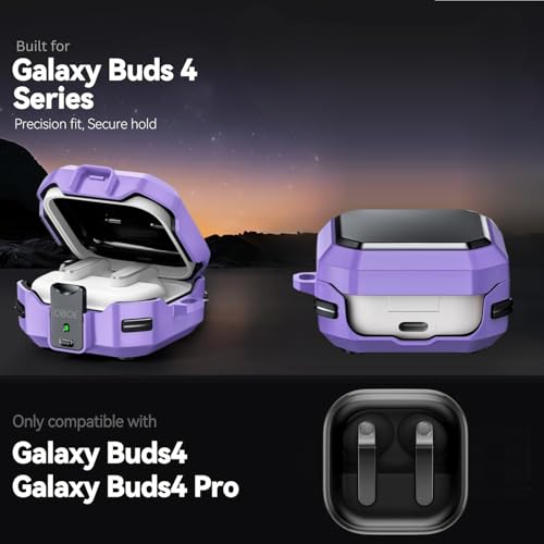 Image of Oboe Tough Case 'Compatible with' Samsung Galaxy Buds 4 & 4 Pro Case with Secure Lock Clip & Keyring (Lavender Purple) [Buds & ChargingCase NOT Included]