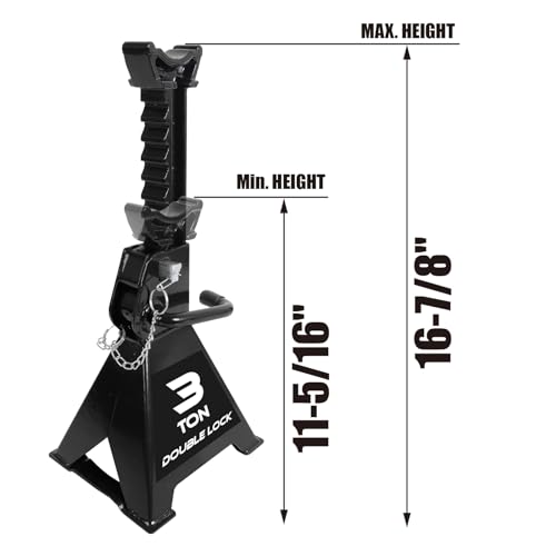 Image of Torin AT43005AB Steel Heavy Duty Jack Stands: Double Locking Pins, 3 Ton (6,000 lb) Capacity, Black, 1 Pair (2 Pack)