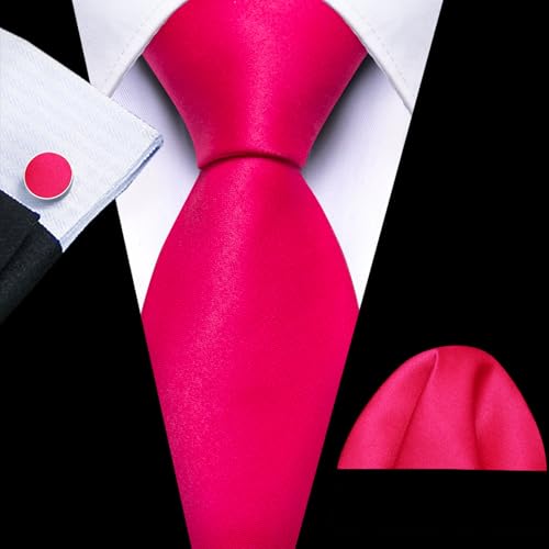 Image of Barry.Wang Plain Men Silk Ties Extra Long Satin Necktie for Wedding Business Handkerchief Cufflinks Set Solid Colors