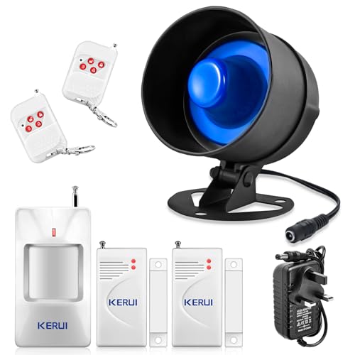 KERUI Wireless Security Burglar Door Alarm System Kit for Garage Shed House Hotel Shop Apartment, Weatherproof Siren Horn with Remote Control Door Contact Sensor,Motion Sensor,Loud Up to 115dB