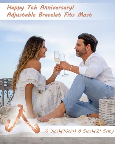 MagEnergy 7 Year Anniversary Copper Gifts for Him Her Couples, Copper Bracelet for Men Women (2Pcs), 7th Wedding Anniversary Copper Jewelry Gift for Wife Husband, Engraved Adjustable Cuff for Loved One3